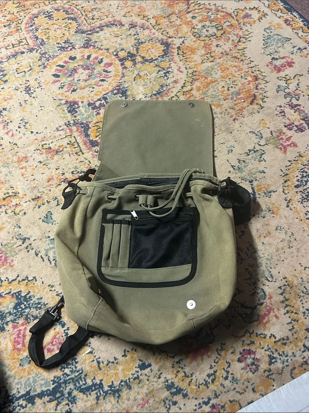 Olive Canvas Messenger Bag with Red Medical Cross Laptop Bag‎